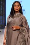 Buy_Dev R Nil_Silver Satin Organza Embellished Cape Saree With Blouse_Online_at_Aza_Fashions
