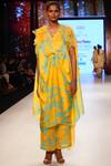 Buy_Dev R Nil_Yellow Satin Organza V Neck Printed Tunic Pant Set_at_Aza_Fashions