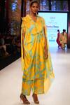Shop_Dev R Nil_Yellow Satin Organza V Neck Printed Tunic Pant Set_at_Aza_Fashions