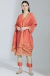 Buy_Poonam Dubey_Orange Chanderi Silk V Neck Kurta Set  _at_Aza_Fashions