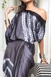 Shop_Nupur Kanoi_Grey Satin Cowl Skirt Set_at_Aza_Fashions