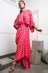 Nupur Kanoi_Pink Bandhani Crepe V Neck Kimono Draped Dress  _Online_at_Aza_Fashions