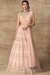 Buy_Ridhi Mehra_Pink Net V Neck Embroidered Bridal Lehenga Set _at_Aza_Fashions