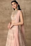 Buy_Ridhi Mehra_Pink Net V Neck Embroidered Bridal Lehenga Set _Online_at_Aza_Fashions