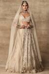 Buy_Ridhi Mehra_White Organza, Net V Neck Embroidered Bridal Lehenga Set _at_Aza_Fashions