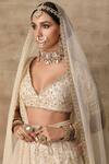 Buy_Ridhi Mehra_White Organza, Net V Neck Embroidered Bridal Lehenga Set _Online_at_Aza_Fashions