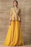 Buy_Ridhi Mehra_Yellow Raw Silk V Neck Embellished Flared Pant Set  _at_Aza_Fashions