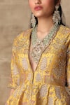 Ridhi Mehra_Yellow Raw Silk V Neck Embellished Flared Pant Set  _Online_at_Aza_Fashions