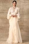 Buy_Ridhi Mehra_White Net Pre-draped Saree With Blouse_Online_at_Aza_Fashions