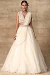 Buy_Ridhi Mehra_White Net V Neck Embroidered Bridal Lehenga Set _at_Aza_Fashions