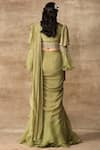 Shop_Ridhi Mehra_Green Silk V Neck Pre-draped Saree With Blouse  _at_Aza_Fashions