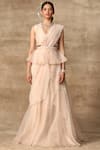 Buy_Ridhi Mehra_White Organza V Neck Pre-draped Saree With Blouse  _at_Aza_Fashions