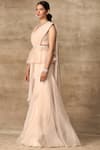 Ridhi Mehra_White Organza V Neck Pre-draped Saree With Blouse  _Online_at_Aza_Fashions