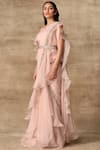 Ridhi Mehra_Pink Organza Asymmetric Pre-draped Saree With Blouse  _Online_at_Aza_Fashions