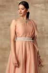 Buy_Ridhi Mehra_Peach Organza Asymmetric Ruffle One Shoulder Jumpsuit  _Online_at_Aza_Fashions