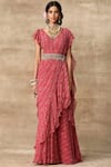 Ridhi Mehra_Pink Chiffon Pre-draped Saree Gown_Online_at_Aza_Fashions
