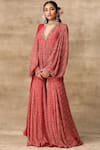 Buy_Ridhi Mehra_Red Chiffon V Neck Printed Kurta Sharara Set  _at_Aza_Fashions