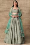 Buy_Ridhi Mehra_Green Net Square Neck Chanderi Lehenga Set _at_Aza_Fashions