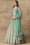 Ridhi Mehra_Green Net Square Neck Chanderi Lehenga Set _Online_at_Aza_Fashions