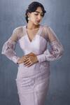 Buy_Torani_Purple Tulle V Neck Handwoven Chanderi Blouse _at_Aza_Fashions