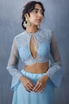 Buy_Torani_Blue Organza Keyhole Aasmani Anahita Blouse _at_Aza_Fashions