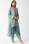 Buy_Aditi Somani_Blue Cotton Silk V Neck Embroidered Kurta Dhoti Pant Set _at_Aza_Fashions