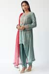 Aditi Somani_Blue Cotton Silk V Neck Embroidered Kurta Dhoti Pant Set _Online_at_Aza_Fashions