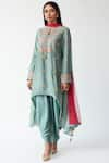 Buy_Aditi Somani_Blue Cotton Silk V Neck Embroidered Kurta Dhoti Pant Set _Online_at_Aza_Fashions