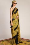 Buy_Shivan & Narresh_Yellow Crepe Pre-stitched Ruffle Saree_at_Aza_Fashions