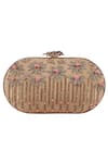 Buy_Durvi_Beige Embroidered Embellished Oval Clutch _at_Aza_Fashions