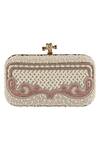 Buy_Durvi_Beige Embroidered Embellished Box Clutch _at_Aza_Fashions