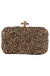 Buy_Durvi_Gold Embroidered Embellished Box Clutch _at_Aza_Fashions