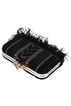 Shop_Durvi_Black Embroidered Embellished Fringe Box Clutch _at_Aza_Fashions