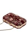 Shop_Durvi_Maroon Embroidered Embellished Floral Clutch _at_Aza_Fashions