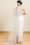 Shop_Tarun Tahiliani_White Tulle Asymmetric Embroidered Saree With Blouse _at_Aza_Fashions