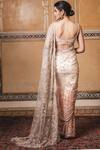 Shop_Tarun Tahiliani_Peach Tulle Leaf Neck Embroidered Saree With Blouse _at_Aza_Fashions