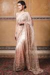 Tarun Tahiliani_Peach Tulle Leaf Neck Embroidered Saree With Blouse _Online_at_Aza_Fashions