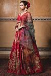 Tarun Tahiliani_Red Chanderi V Neck Lehenga Set _Online_at_Aza_Fashions