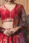 Shop_Tarun Tahiliani_Red Chanderi V Neck Lehenga Set _Online_at_Aza_Fashions