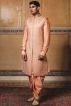 Buy_Tarun Tahiliani_Peach Katan Silk Embroidered Sherwani Dhoti Pant Set _at_Aza_Fashions