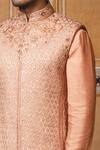 Buy_Tarun Tahiliani_Peach Katan Silk Embroidered Sherwani Dhoti Pant Set _Online_at_Aza_Fashions