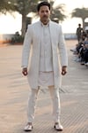 Buy_Kunal Rawal_White Suiting Embroidered Sherwani Set _at_Aza_Fashions