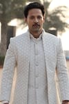 Shop_Kunal Rawal_White Suiting Embroidered Sherwani Set _at_Aza_Fashions