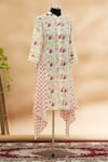 Buy_Aditi Beriwala_White Band Collar Printed Asymmetric Kurta  _at_Aza_Fashions