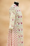 Shop_Aditi Beriwala_White Band Collar Printed Asymmetric Kurta  _Online_at_Aza_Fashions