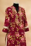 Aditi Beriwala_Maroon Band Collar Printed Kurta With Inner  _Online_at_Aza_Fashions