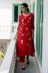 Buy_Vaayu_Red Cotton Chanderi Kurta And Pant Set _at_Aza_Fashions