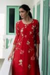 Vaayu_Red Cotton Chanderi Kurta And Pant Set _Online_at_Aza_Fashions