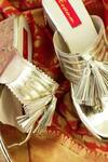 Shop_Essemm_Gold Kolhapuri Tassel Wedges _at_Aza_Fashions
