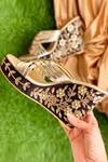 Buy Essemm Gold Embroidery Cross Strap Wedges at Aza Fashions Buy_Essemm_Gold Embroidery Cross Strap Wedges _at_Aza_Fashions